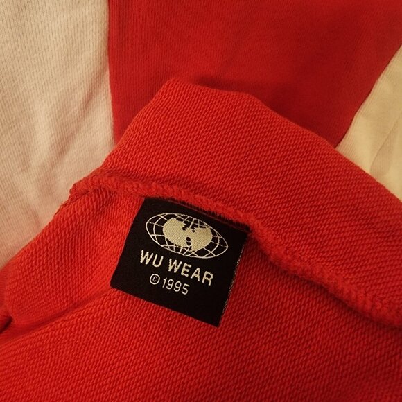 90s Wu-Wear WuTang Red White Blue Color Block Sweatshirt Hoodie Mens Medium - Picture 5 of 8